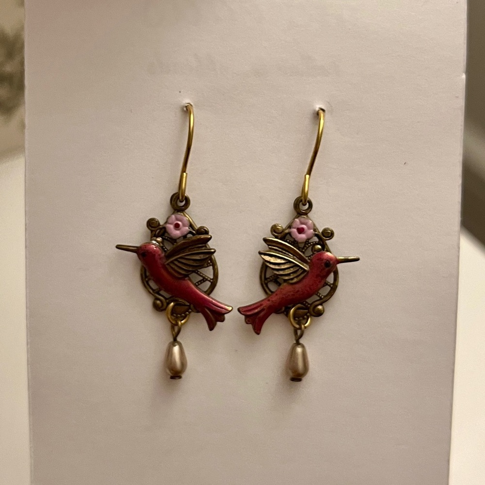 Pink bird earrings